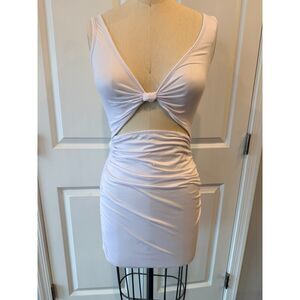White Ruched Mini Dress Cutout Twist Front Bodycon Size Small